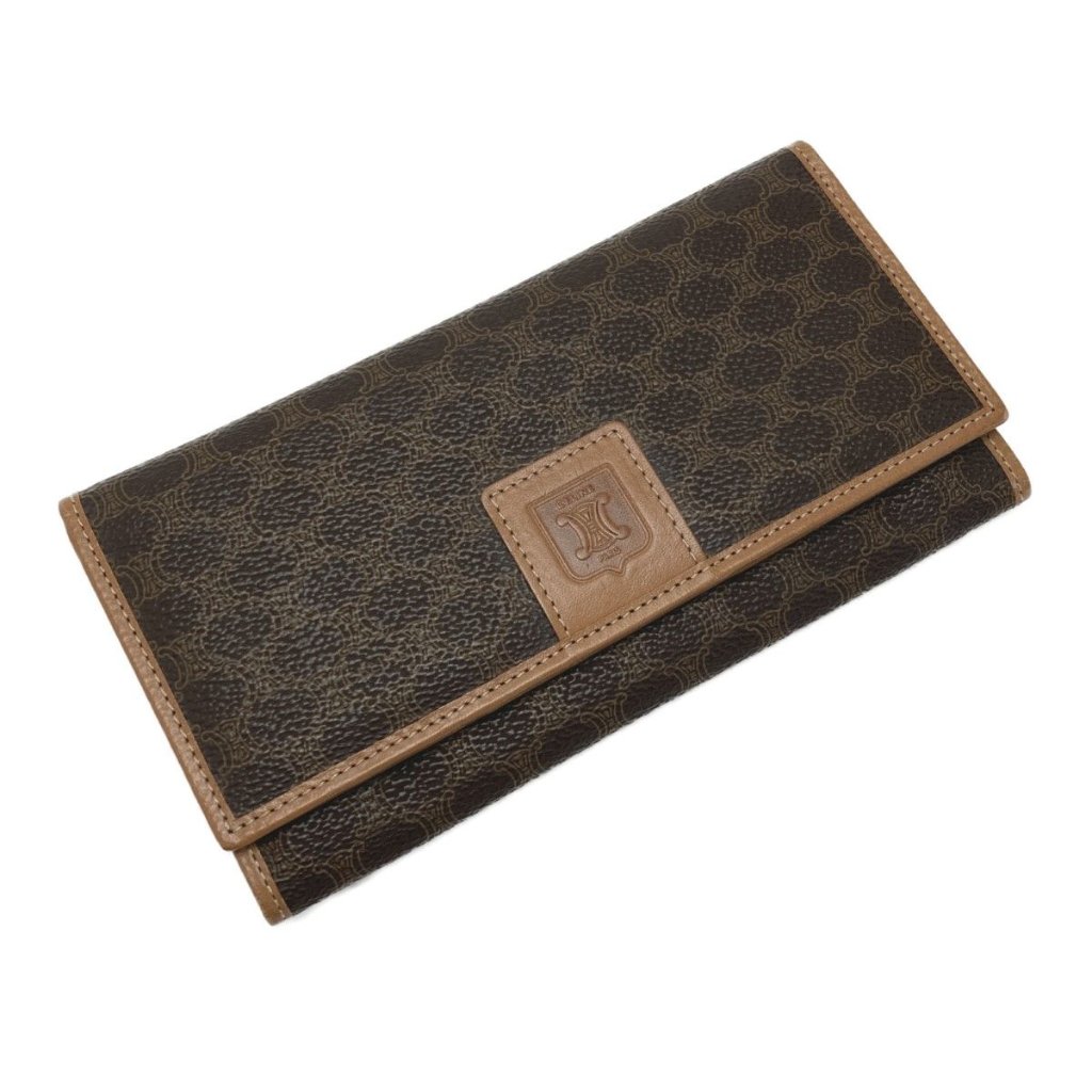 Celine Macadam Pattern Bifold Wallet Pouch Brown Leather Long Wallet